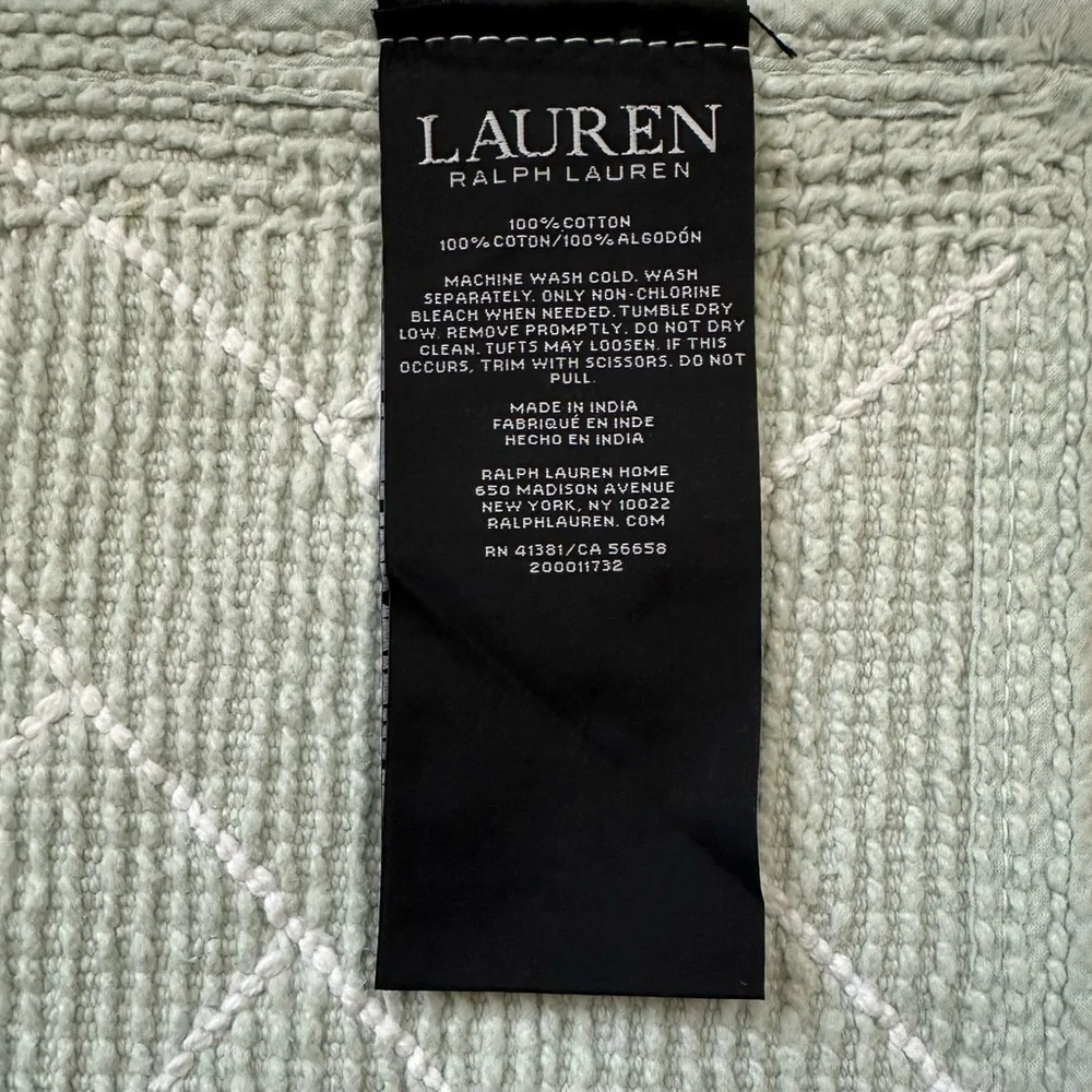 🎁Ralph Lauren Bath Rug - Skid Resistant- Cotton - 21” x 34”- Mint & White